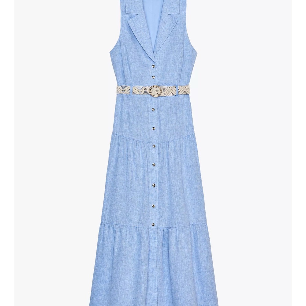 Zara linen Blue Button-Down Dress